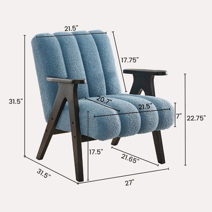 Rella Modern Teddy Sherpa Accent Chair with Espresso Wood Frame, Blue