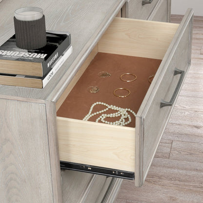 Seluna 6-Drawer Bedroom Dresser with Mirror, Gray Oak Finish