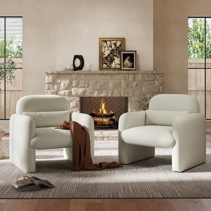 Dylan Modern Upholstered Barrel Armchair, Cream White