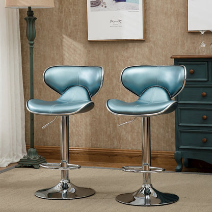 Masaccio Blue Leatherette Adjustable Swivel Barstool Chrome Base, Set of 2