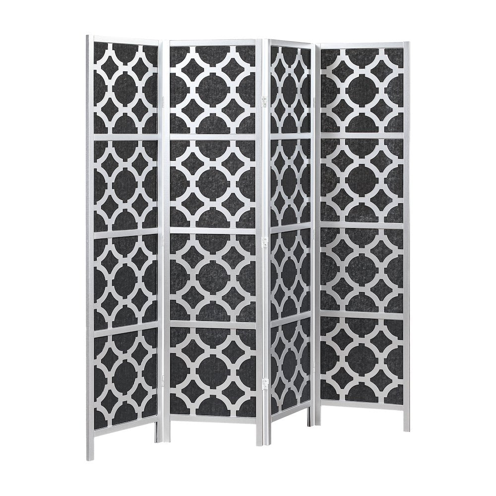 4-Panel Room Divider, Decorative Folding Freestanding Privacy Screen, Silver