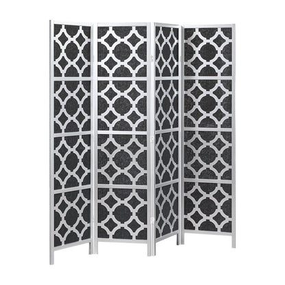 4-Panel Room Divider, Decorative Folding Freestanding Privacy Screen, Silver