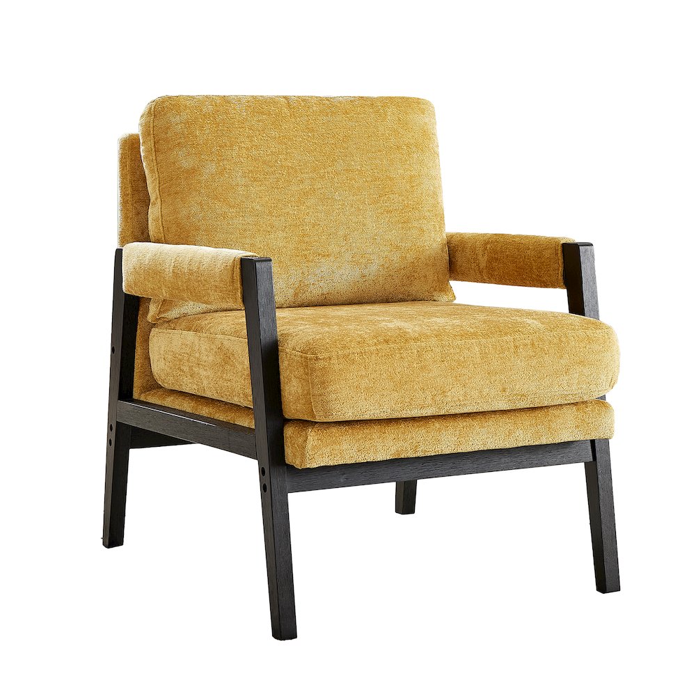 Kelly Mid-Century Modern Chenille Upholstered Accent Armchair, Yellow