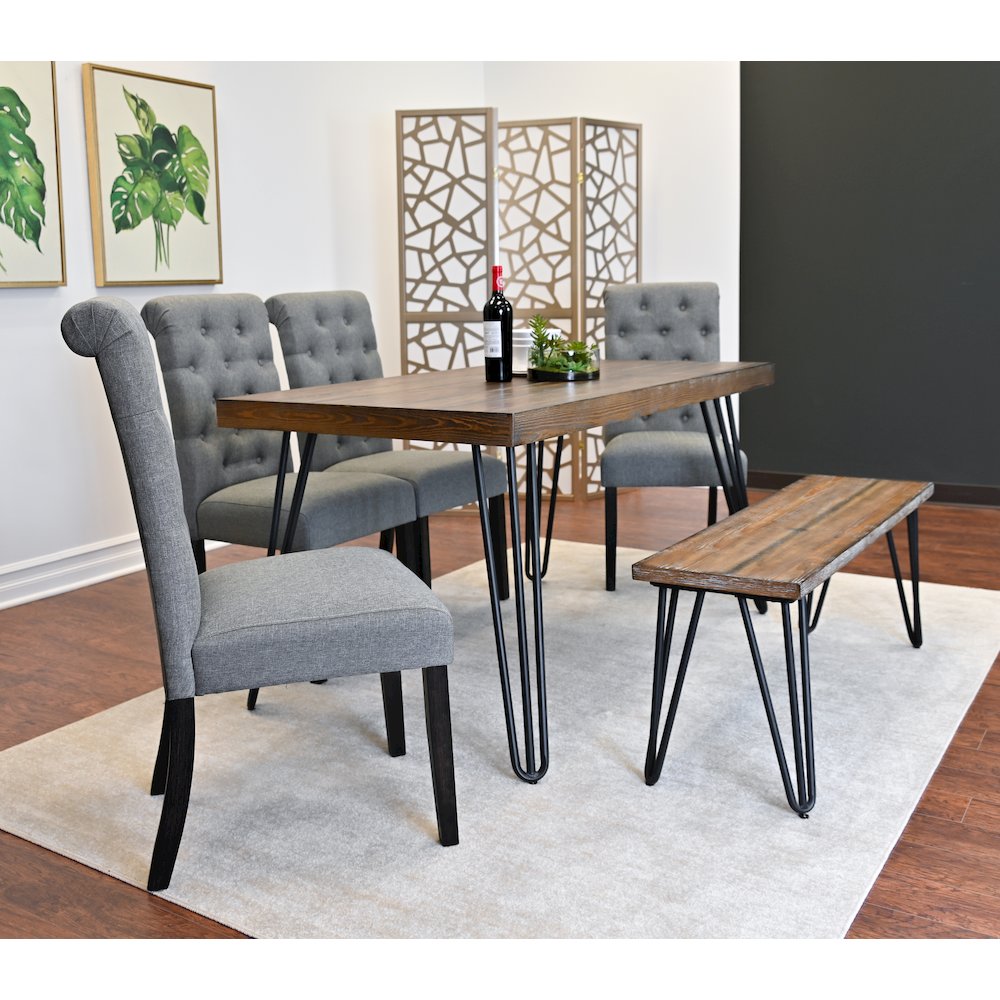 Ashford 6-Pc Dining Set, Hairpin Dining Table with 4 Chairs and Bench, Gray