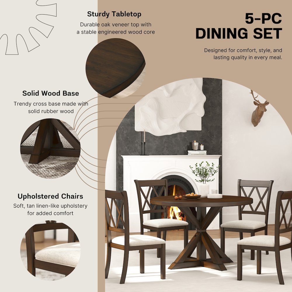 Windvale Dining Set,Cross-Buck Table with 4 Chairs