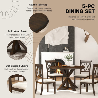 Windvale Dining Set,Cross-Buck Table with 4 Chairs