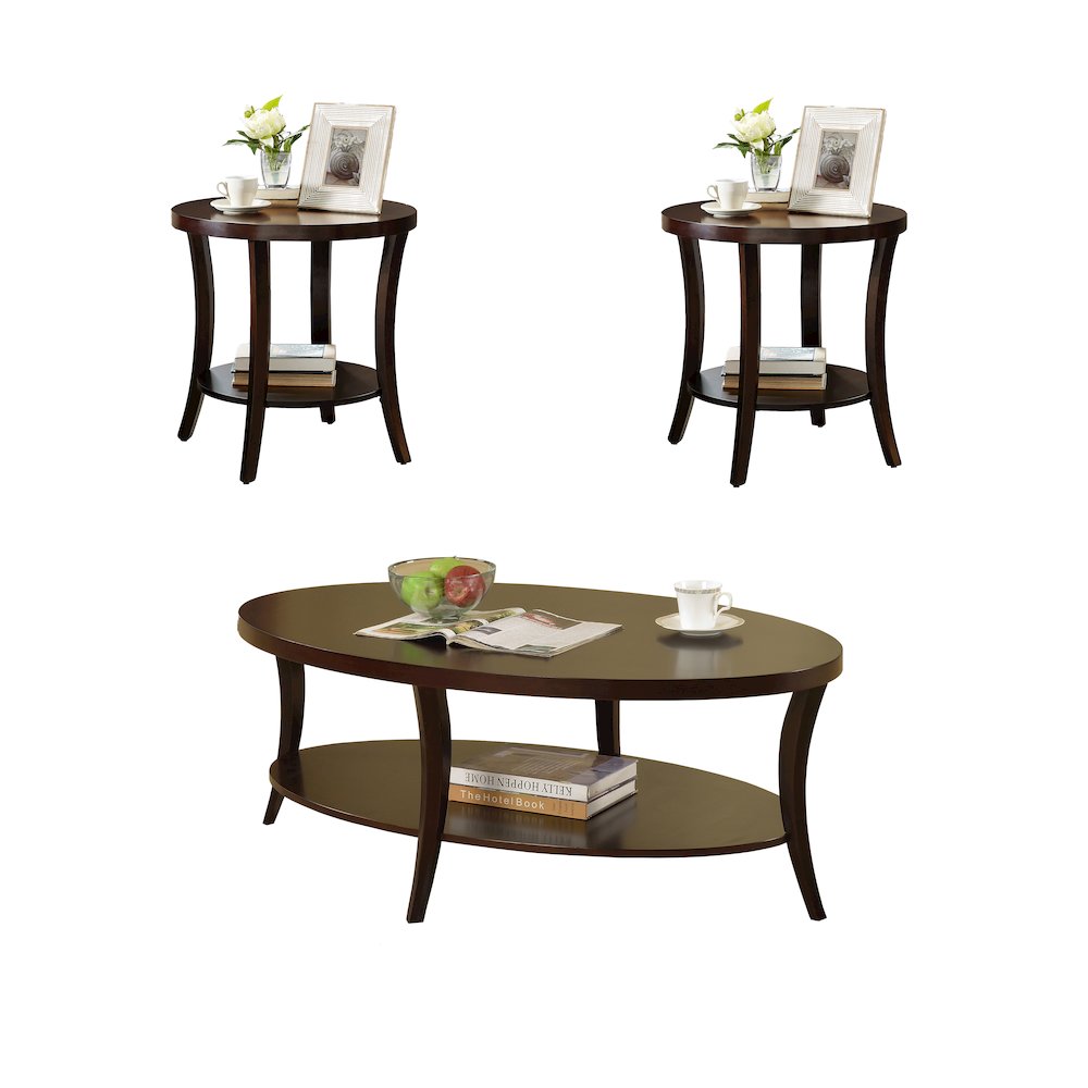 Perth 3-Pc Espresso Oval Coffee Table with End Tables Set