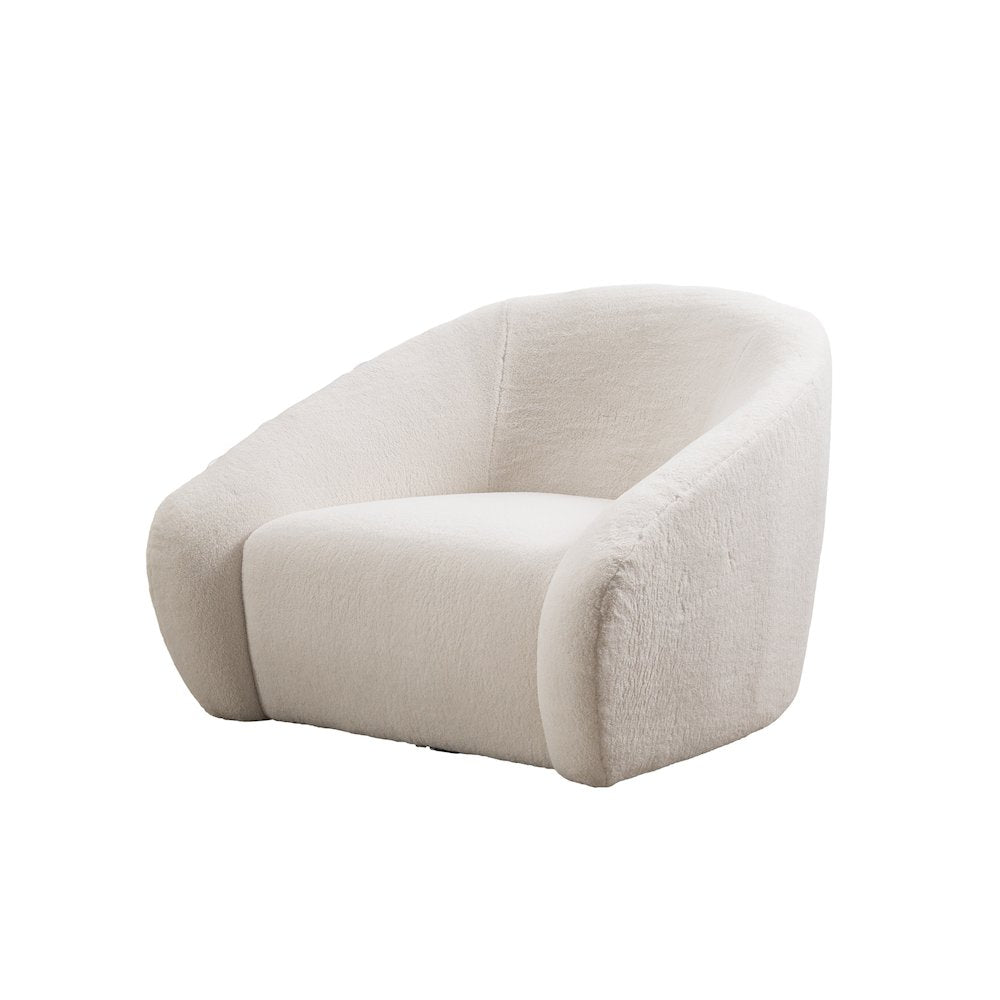 Luzern Modern Boucle Upholstered Accent Chair, 360 Degree Swivel, White