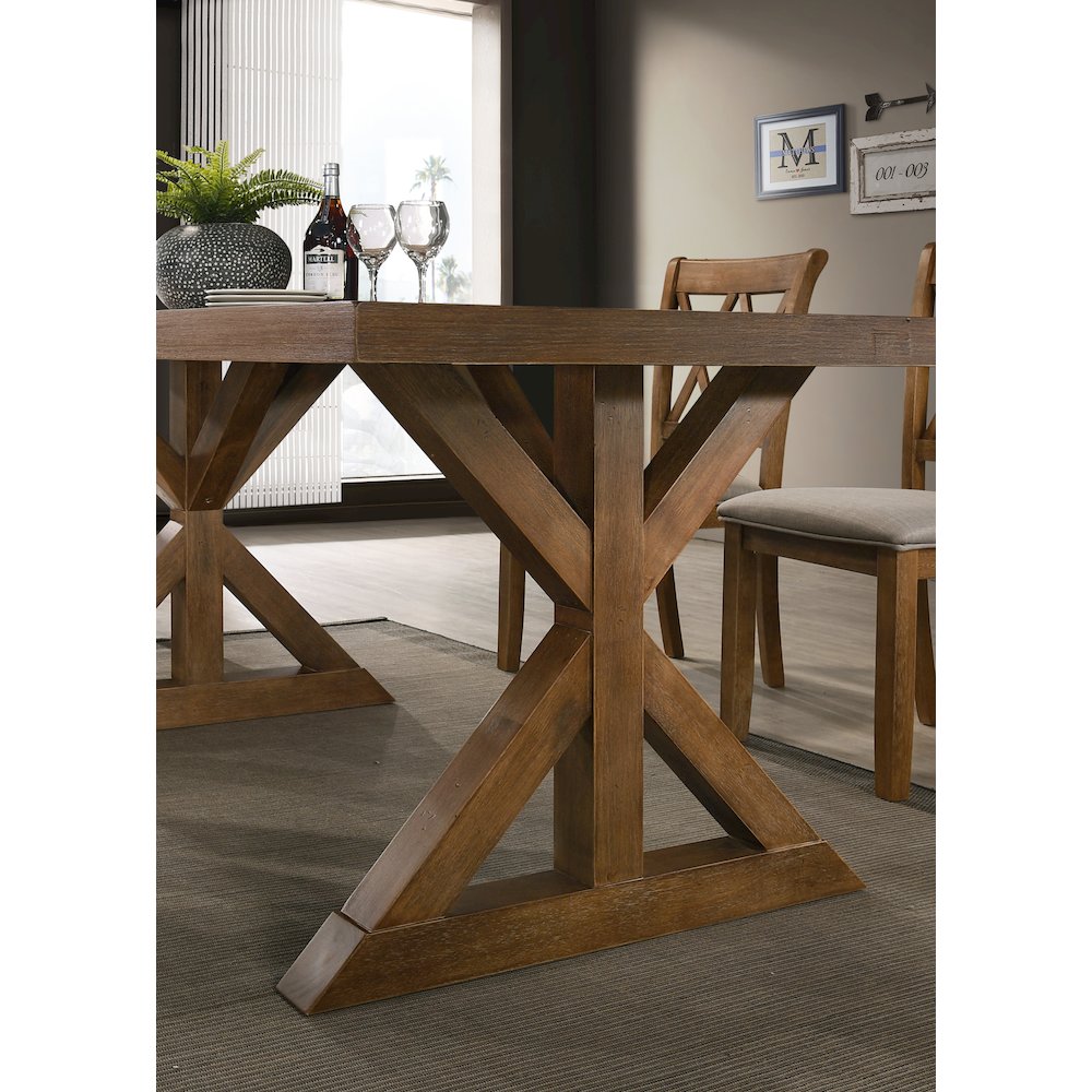 Enna Morden Farmhouse Wood 5-Piece Trestle Dining Set, Brushed Driftwood Finish