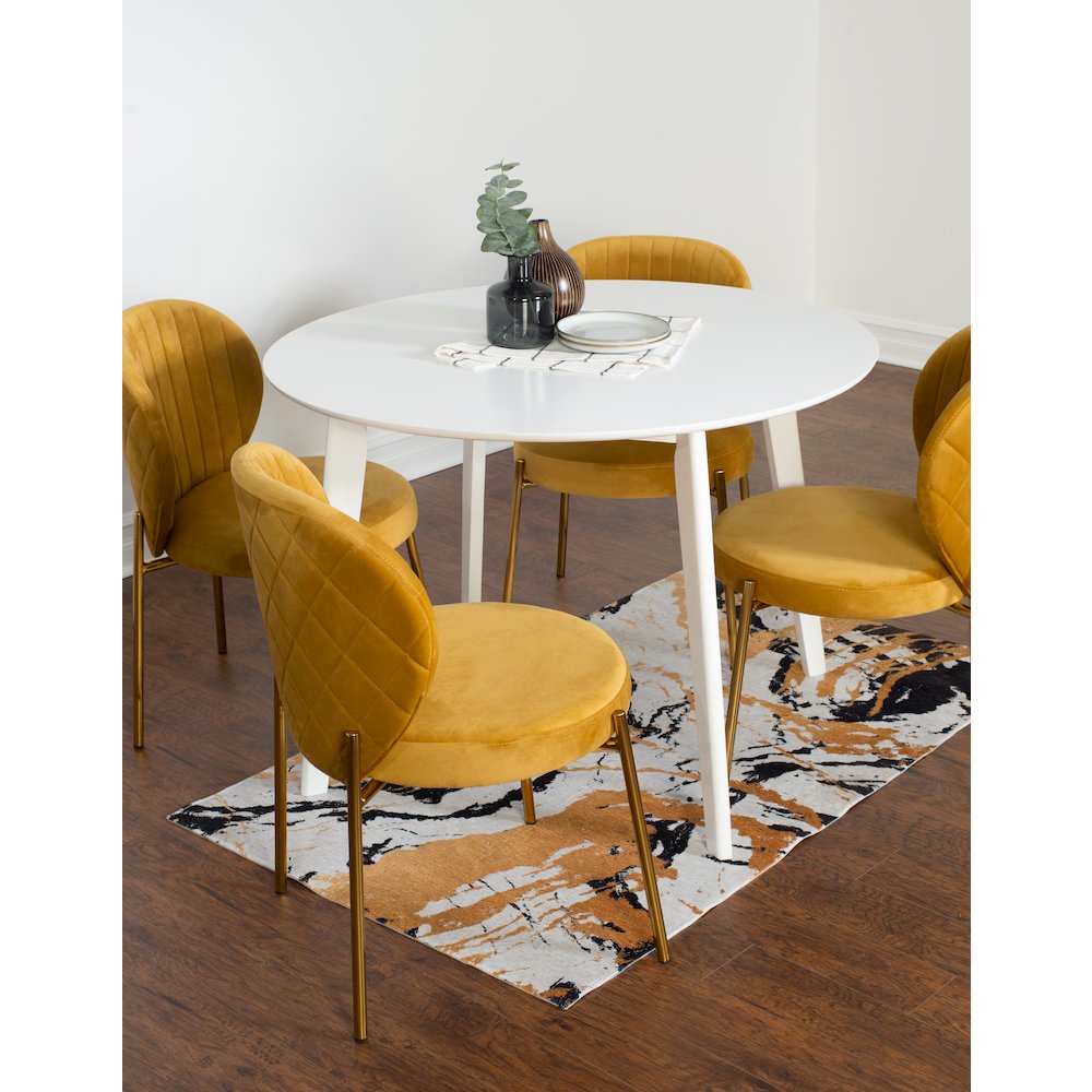 Amoa 5-Pc Dining Set, White Round Dining Table with 4 Chairs, Yellow
