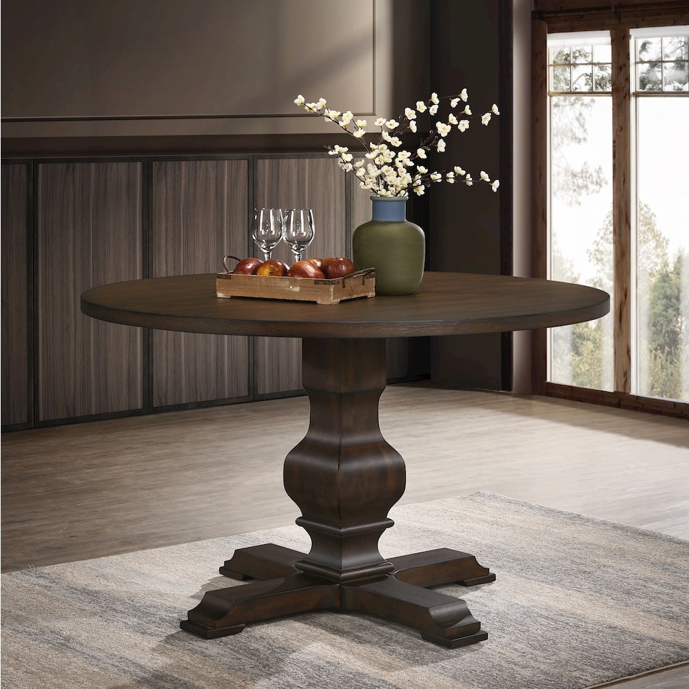 Havre Burnish Oak Finished Wood Pedestal Round Dining Table