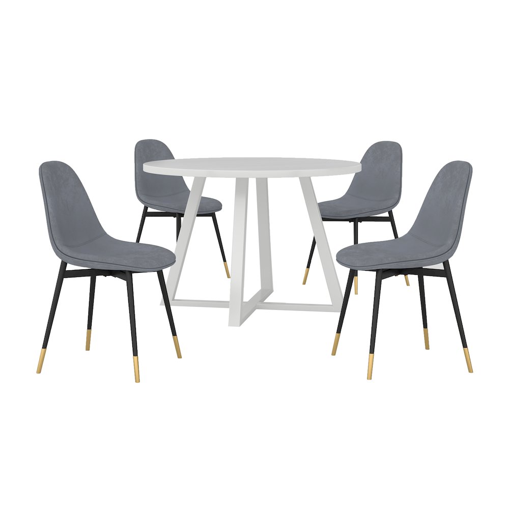 Evatt 5-Piece Round Dining Set, Trestle Round Table with 4 Stylish Chairs, Gray