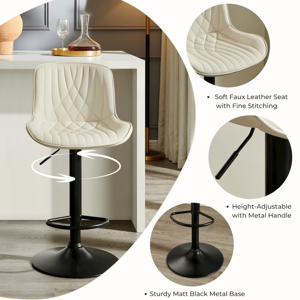 Kovyn Contemporary Adjustable Barstool with Faux Leather Swivel Seats, Set of 2