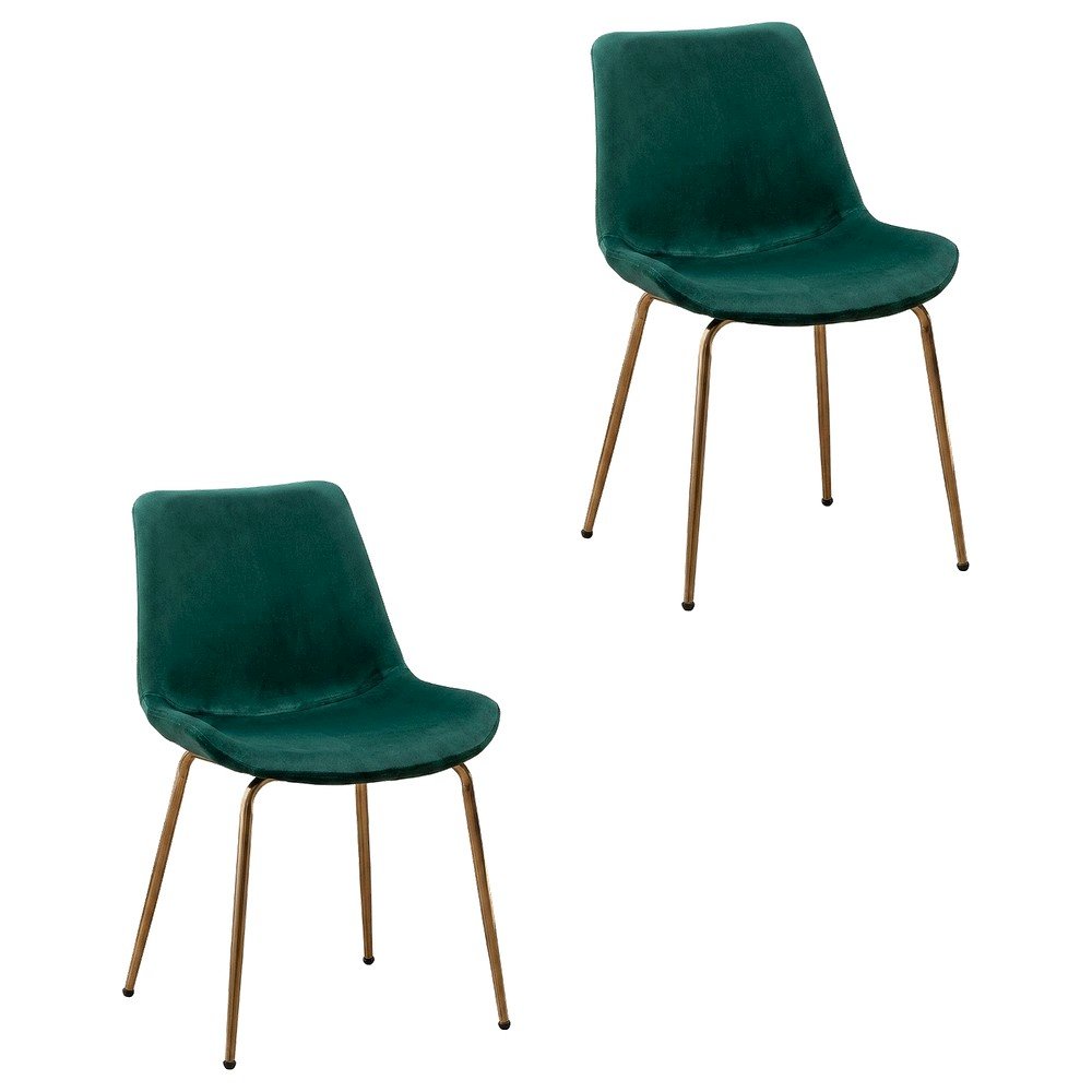 Modern Velvet Upholstered Dining Chairs with Metal Legs, Green, Set of 2