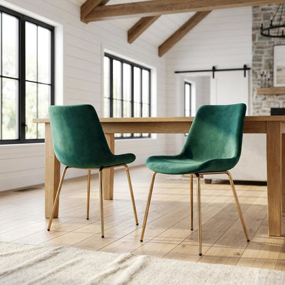 Modern Velvet Upholstered Dining Chairs with Metal Legs, Green, Set of 2