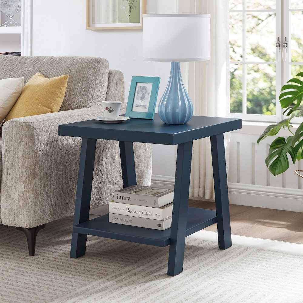 Athens Contemporary Wood Shelf End Table in Navy Blue