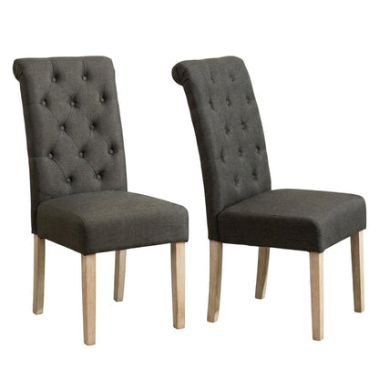 Solid Wood Tufted Parsons Upholstered Fabric Dining Chairs, Charcoal, Set of 2
