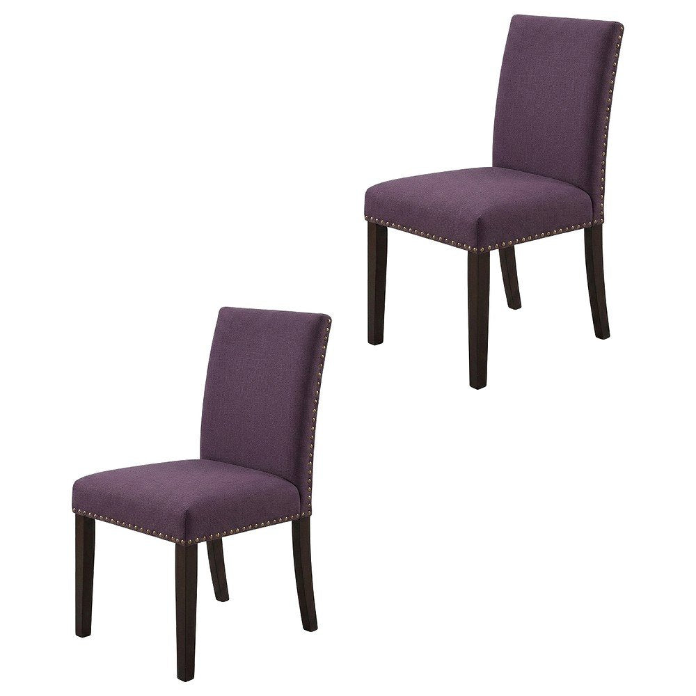 Fabric Upholstered Dining Chairs with Nailhead Trim, Purple, Set of 2