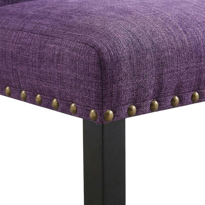 Fabric Upholstered Dining Chairs with Nailhead Trim, Purple, Set of 2