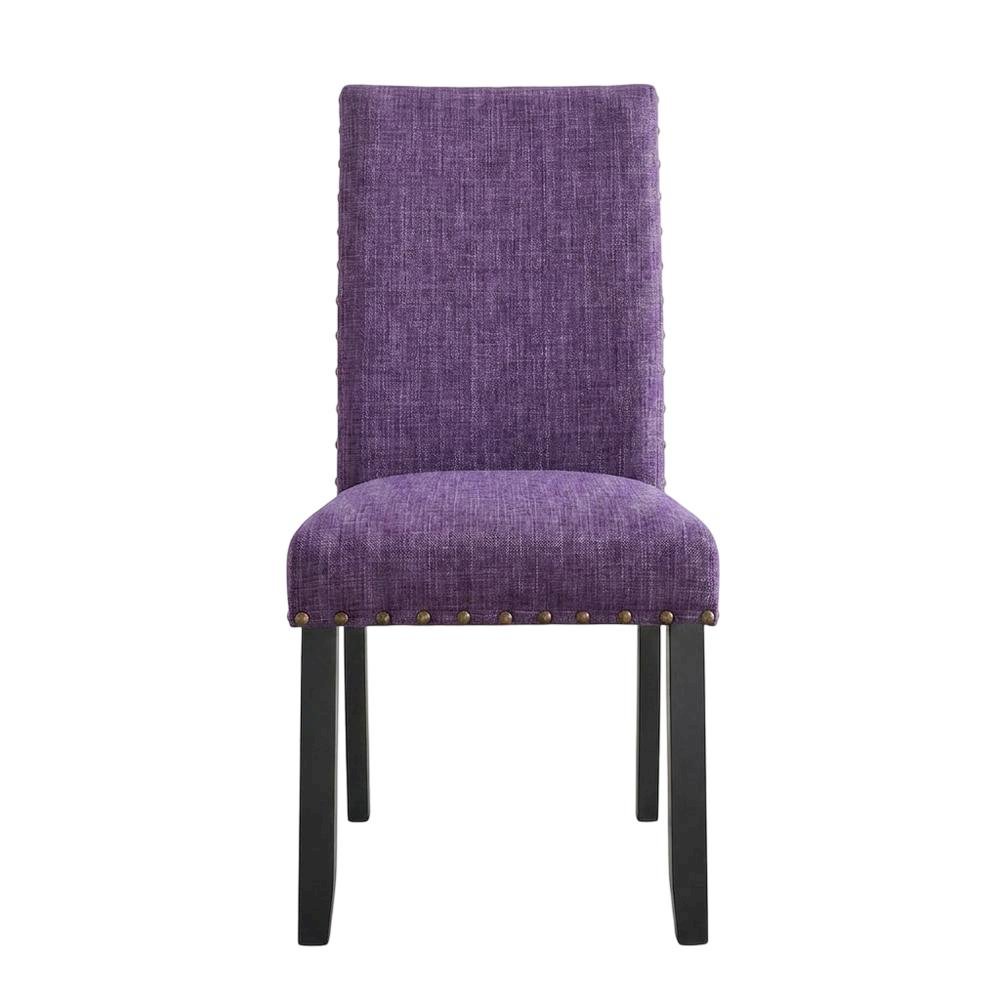 Fabric Upholstered Dining Chairs with Nailhead Trim, Purple, Set of 2