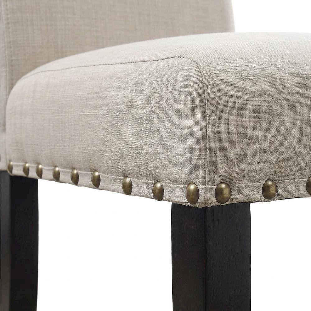 Fabric-Upholstered Dining Chairs with Nailhead Trim, Tan, Set of 2