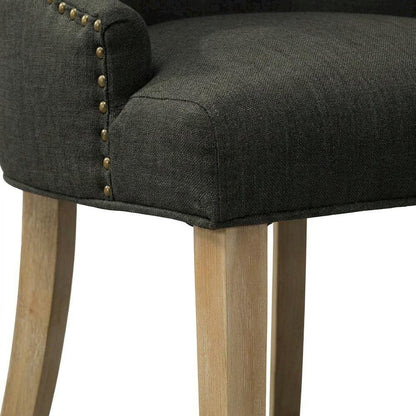 Solid Wood Wingback Accent Chair, Button-Tufted, Charcoal, Set of 2