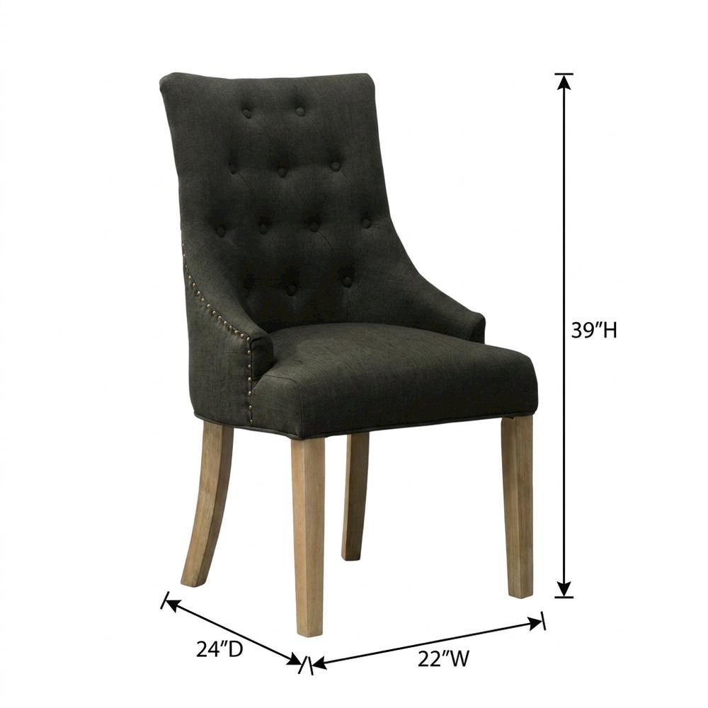Solid Wood Wingback Accent Chair, Button-Tufted, Charcoal, Set of 2