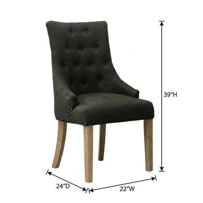 Solid Wood Wingback Accent Chair, Button-Tufted, Charcoal, Set of 2