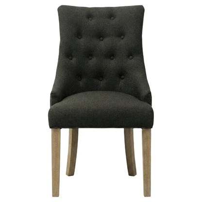 Solid Wood Wingback Accent Chair, Button-Tufted, Charcoal, Set of 2