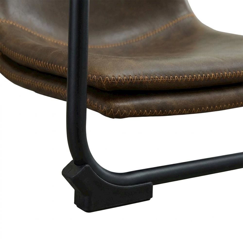 Vintage Faux Leather Upholstered Dining Chairs with Wood Legs, Brown, Set of 2