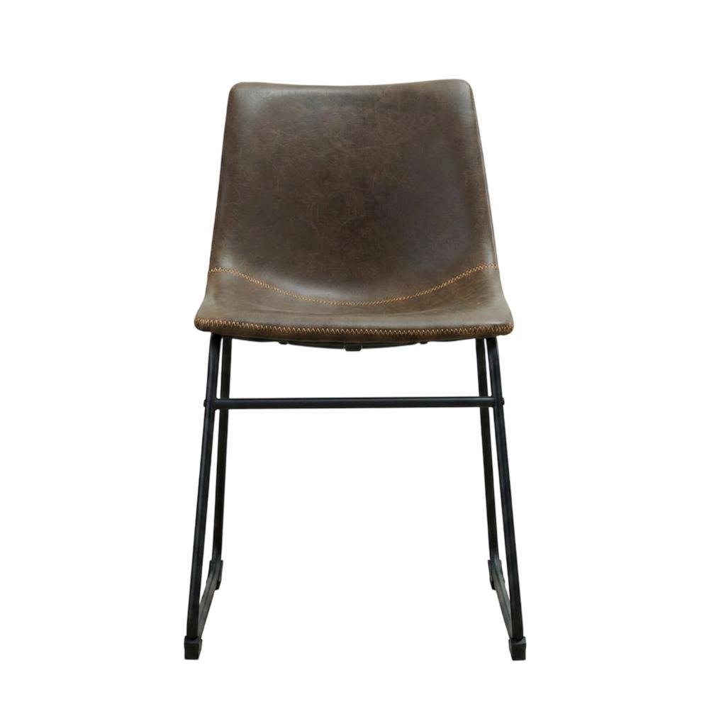Vintage Faux Leather Upholstered Dining Chairs with Wood Legs, Brown, Set of 2