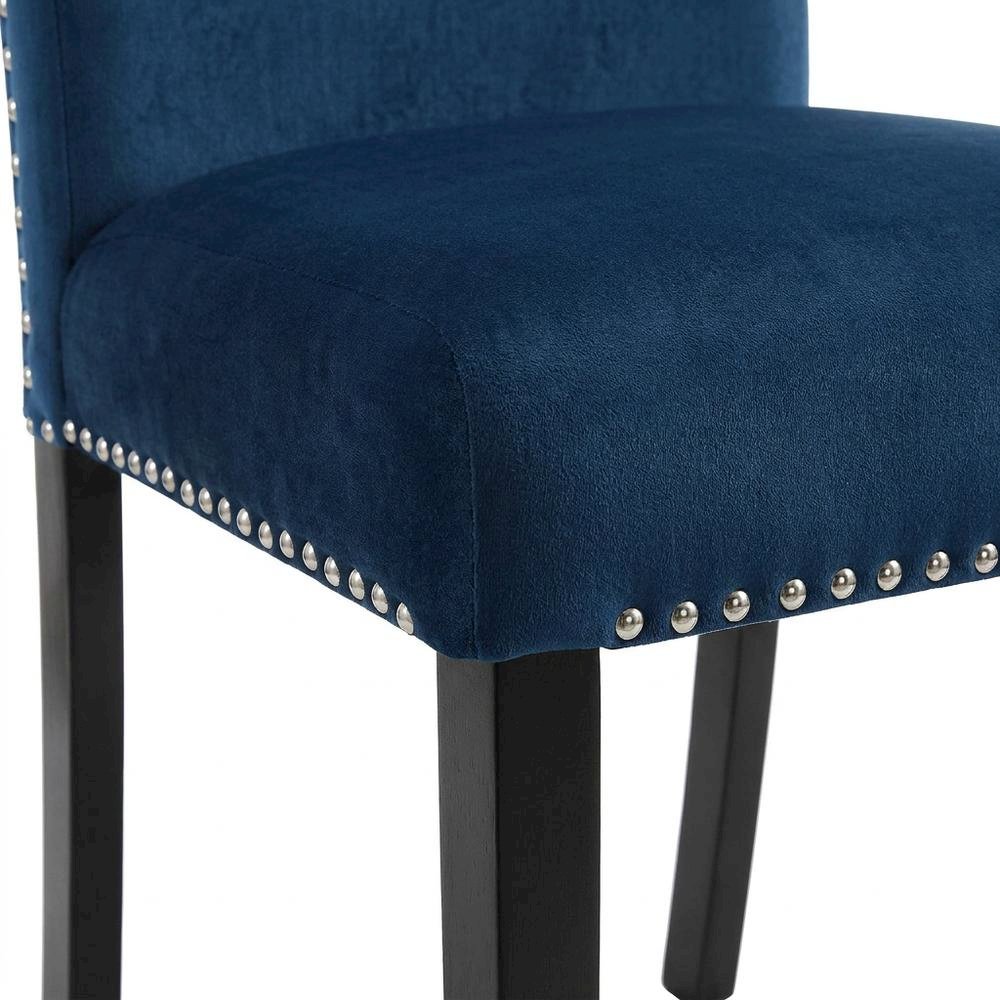 Velvet Dining Chairs with Nailhead Trim, Contemporary Style, Blue, Set of 2