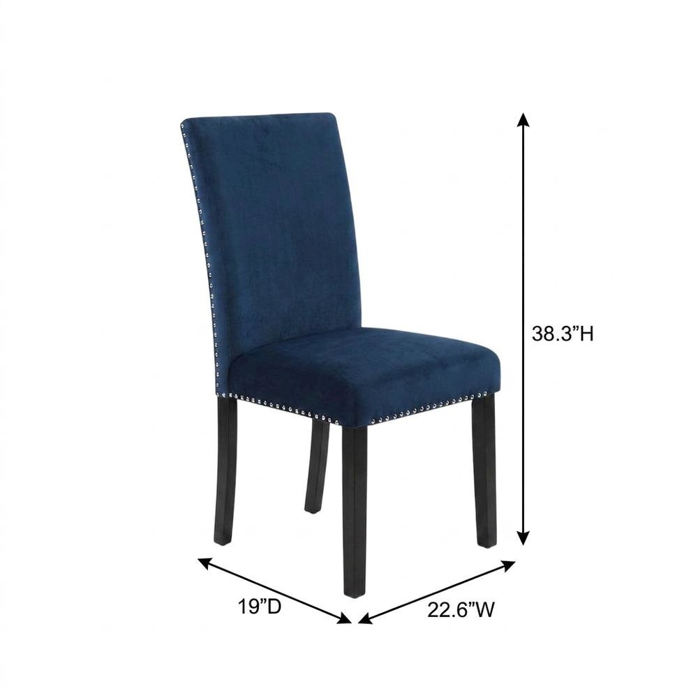 Velvet Dining Chairs with Nailhead Trim, Contemporary Style, Blue, Set of 2