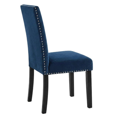 Velvet Dining Chairs with Nailhead Trim, Contemporary Style, Blue, Set of 2