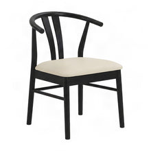 Upholstered Faux Leather Wishbone Kitchen Dining Chairs, Set of 2, Black