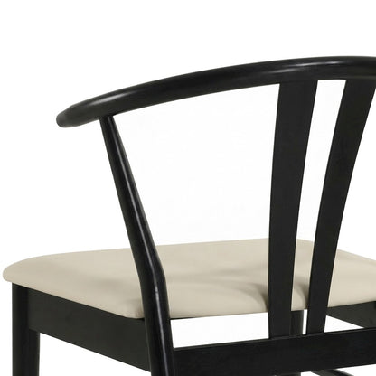 Upholstered Faux Leather Wishbone Kitchen Dining Chairs, Set of 2, Black