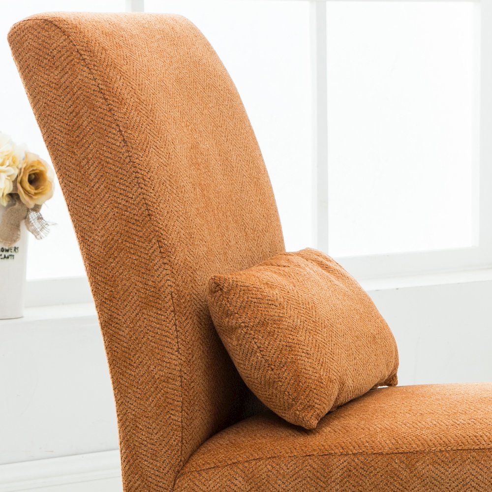 Pisano Orange Fabric Armless Accent Chair with Matching Kidney Pillow