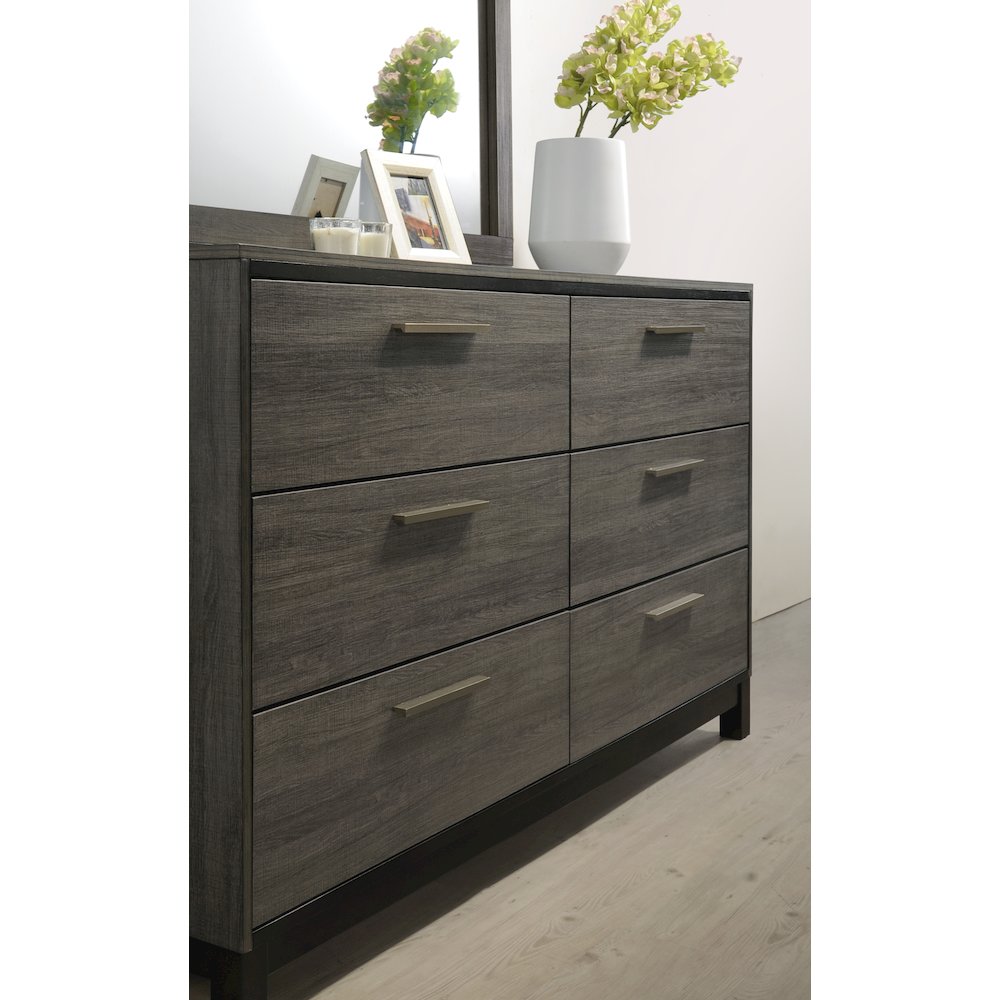 Ioana Antique Grey Finish Wood 6 Drawers Dresser