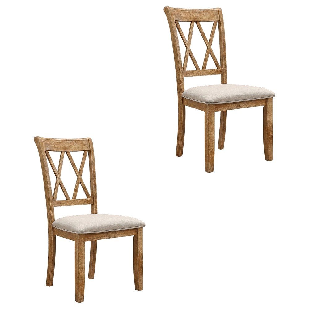 Fabric Upholstered Dining Chairs with Wood Legs, Brown, Set of 2