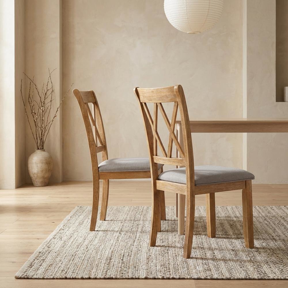 Fabric Upholstered Dining Chairs with Wood Legs, Brown, Set of 2