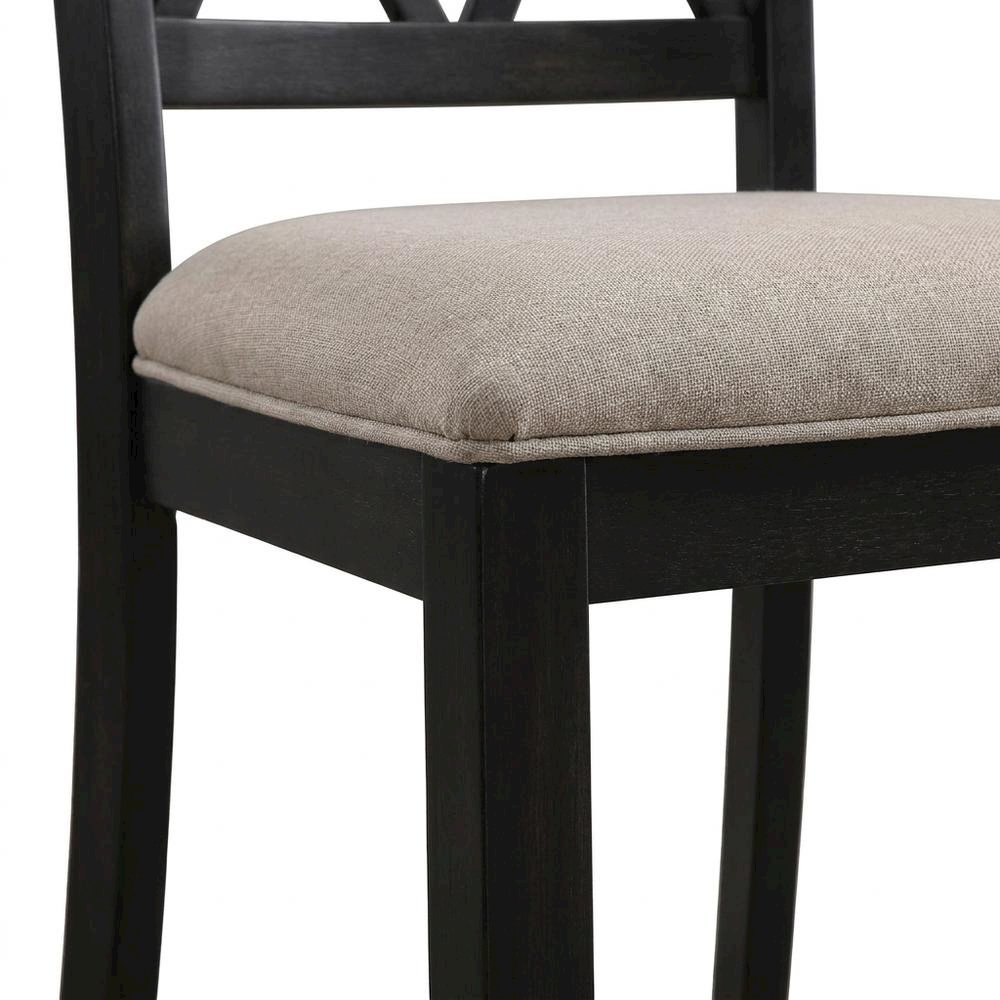 Fabric Upholstered Dining Chairs with Wood Legs, Black, Set of 2
