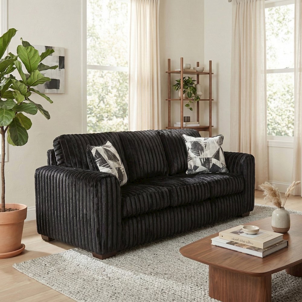 Nolan 2-Piece Living Room Set, Chair and Ottoman, Lush Black
