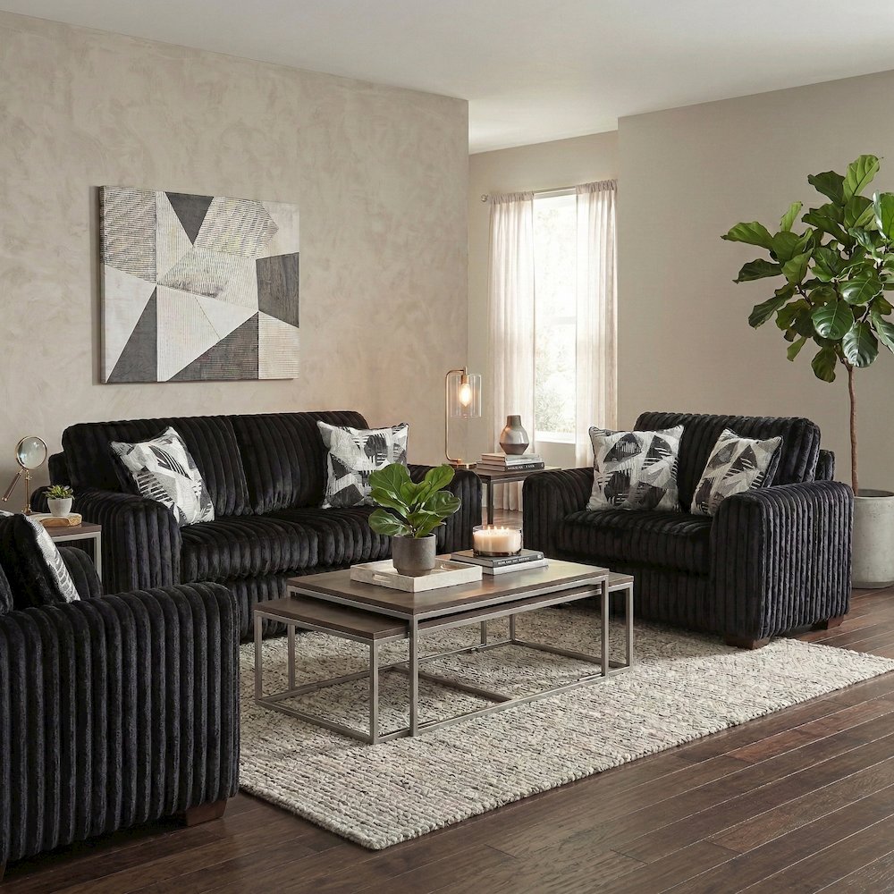 Nolan 3-Piece Living Room Set, Sofa Loveseat and Chair, Lush Black