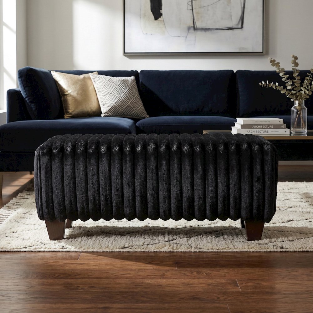 Nolan Contemporary Upholstered Cocktail Ottoman, Lush Black