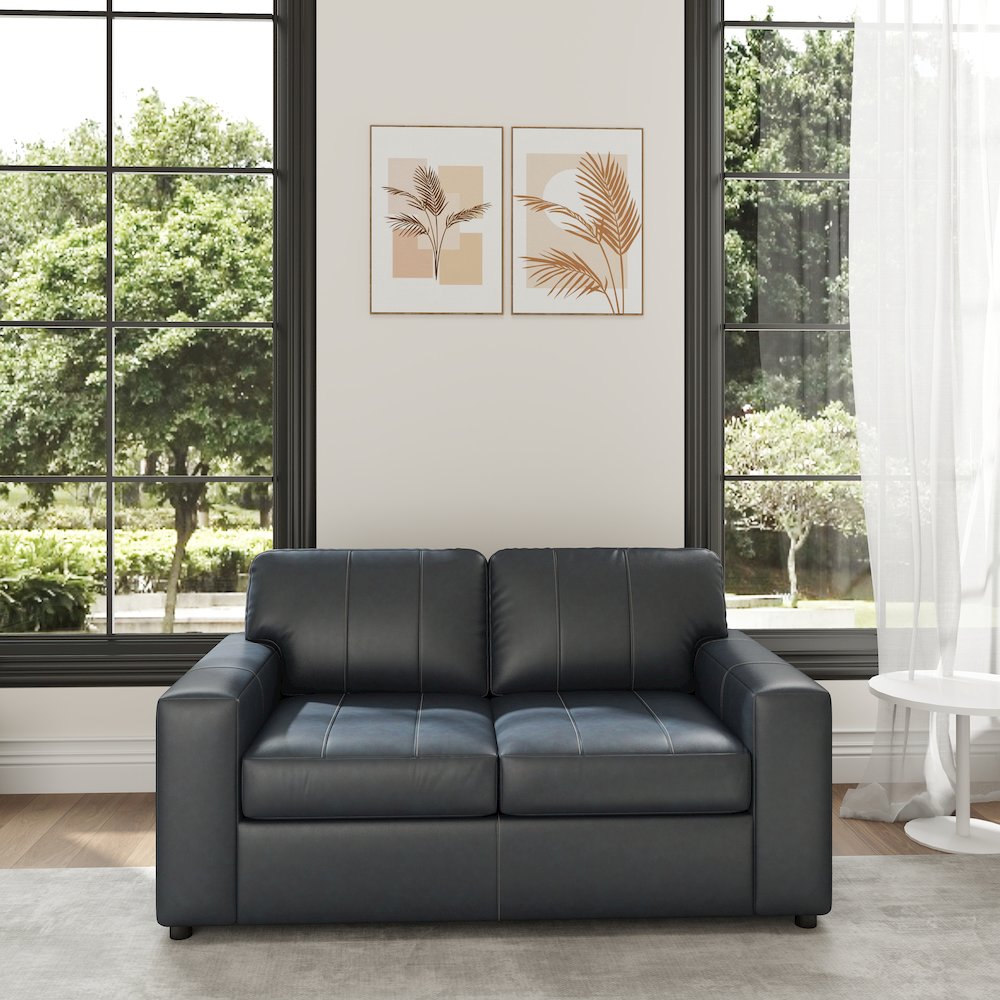 Sakan Leather Upholstered 2-Piece Living Room Set, Sofa and Loveseat, Blue
