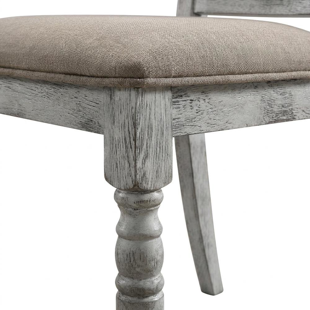 Upholstered Farmhouse Wood Dining Chair with Turned Legs, Beige, Set of 2