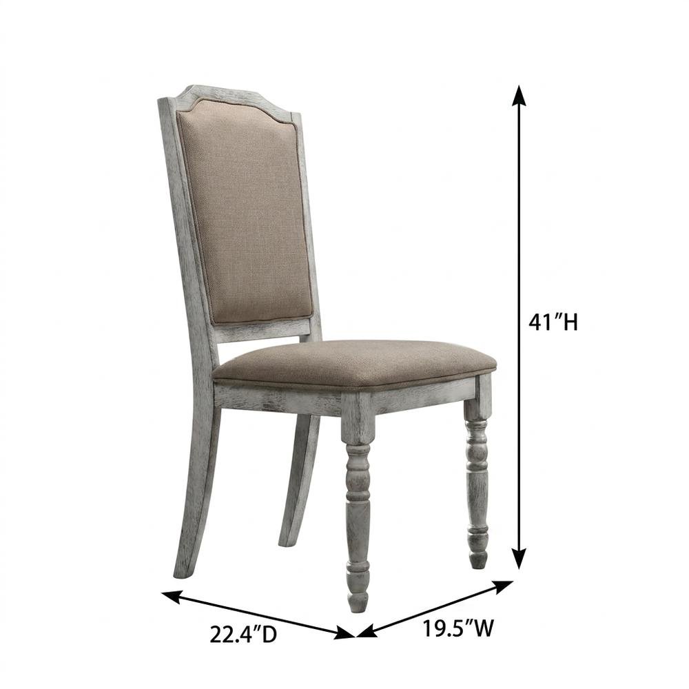 Upholstered Farmhouse Wood Dining Chair with Turned Legs, Beige, Set of 2