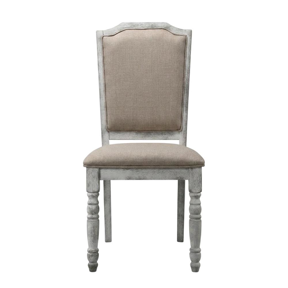 Upholstered Farmhouse Wood Dining Chair with Turned Legs, Beige, Set of 2