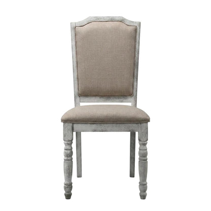 Upholstered Farmhouse Wood Dining Chair with Turned Legs, Beige, Set of 2