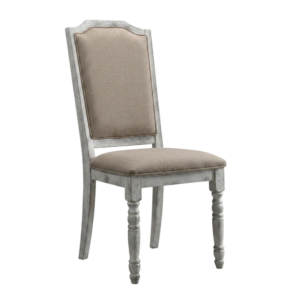 Upholstered Farmhouse Wood Dining Chair with Turned Legs, Beige, Set of 2